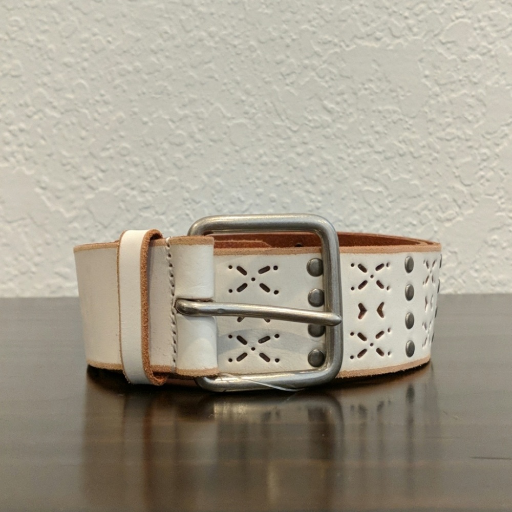 Buckle Brand White Leather Studded Belt
